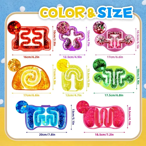 Vista 2 de Paquete de 8 juguetes de apretar para niños, tubo sensorial blando con cuentas de laberinto, gominola colorida, lentejuelas brillantes, juguetes
