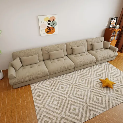 Vista 107 de Sofá modular de gran tamaño de 94 pulgadas, sofás seccionales grandes de color beige y blanco para sala de estar, juego de sofá de terciopelo, sofás