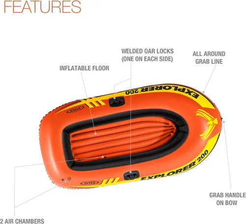 Vista 4 de INTEX Explorer Inflatable Boat Series Dual Air Chambers Welded Oar Locks Grab Handles Bow Rope Sporty Design