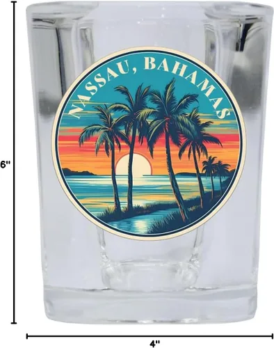 Vista 3 de Nassau the Bahamas Design D Souvenir - Vaso de chupito cuadrado de 2.5 onzas