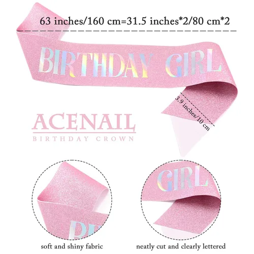 Vista 6 de Acenail Corona de cumpleaños para niña, banda de cumpleaños, tiara de cumpleaños para niñas, coronas de cumpleaños con diamantes de imitación