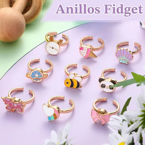 Vista 3 de Juego de 9 anillos giratorios giratorios para ansiedad, anillos giratorios para ansiedad, apilables, giratorios, calmantes, ajustables para mujeres
