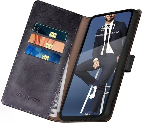 Vista 5 de SUANPOT Funda de piel tipo cartera para Samsung Galaxy S22+/S22 Plus 5G con bloqueo RFID, tarjetero para tarjetas de crédito, funda para teléfono