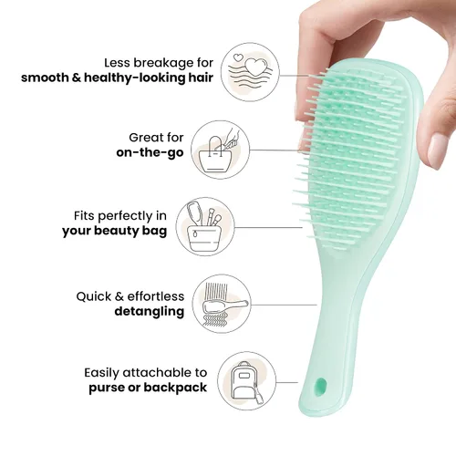 Vista 6 de Tangle Teezer Cepillo desenredante fino y frágil, elimina nudos y reduce la rotura, grande y tamaño de viaje, azul y menta