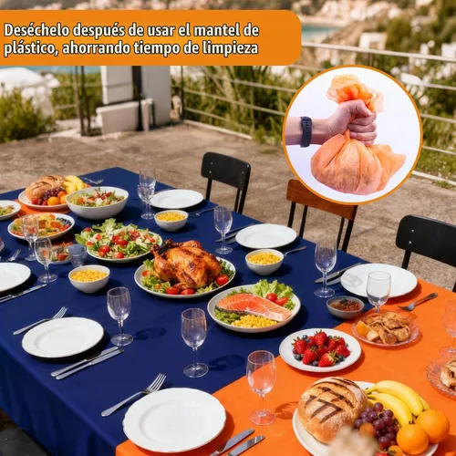 Vista 3 de Plastic Table Cloth Disposable 6Pcs Tablecloths Colorful Rectangle Table Covers for Birthday Wedding Graduation Party Decorations (54x72 Inch)
