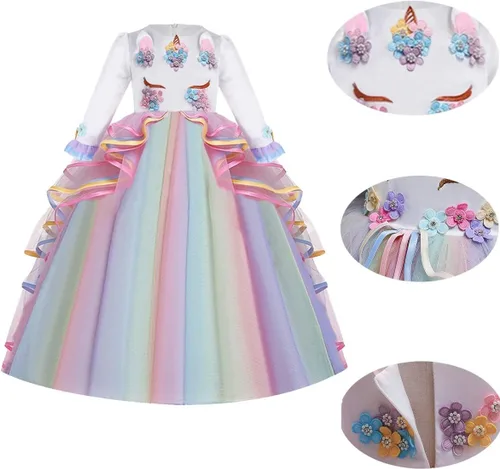 Vista 3 de REXREII Vestido largo de tul de manga larga para niñas con diadema, disfraz de Halloween, princesa, cumpleaños, Navidad, baile