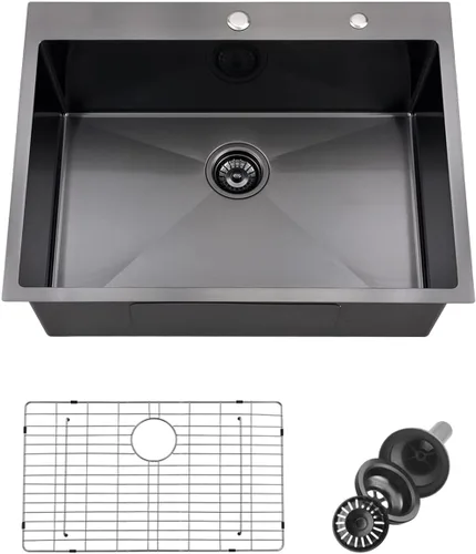 Vista 10 de Fregadero de 15x15 pulgadas para estación de trabajo de barra Fregadero de acero inoxidable T304 calibre 16 de montaje superior Tazón único