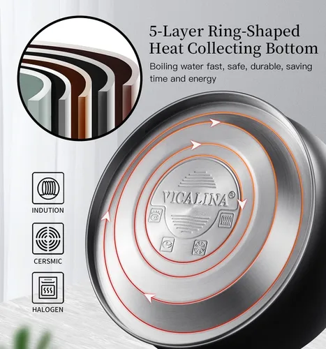 Vista 5 de Tetera y tetera de té, tetera de cocina de acero inoxidable de 2.64 cuartos de galón de grado alimenticio con silbato por inducción para estufa