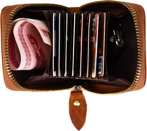 Vista 3 de BRASS TACKS Leathercraft Vintage Handmade Full Top Grain Leather Wallet RFID Blocking Multi Card Case with Zipper Pocket Card Holder for Men Women