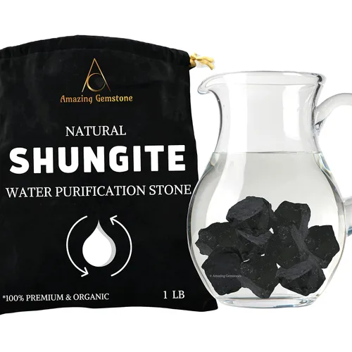 Vista 13 de Piedras de Shungit Crudas de Amazing Gemstone, Piedras de Shungit Reales para Purificación de Agua - 4-10mm Piedra Shungit Original (0.45 kg)