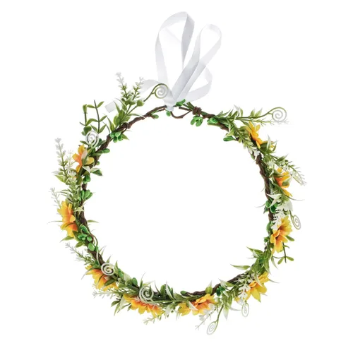 Vista 2 de DDazzling - Diadema de flores de eucalipto para mujer y niña, diseño de hojas verdes, banda para la cabeza, halo para novias, para foto