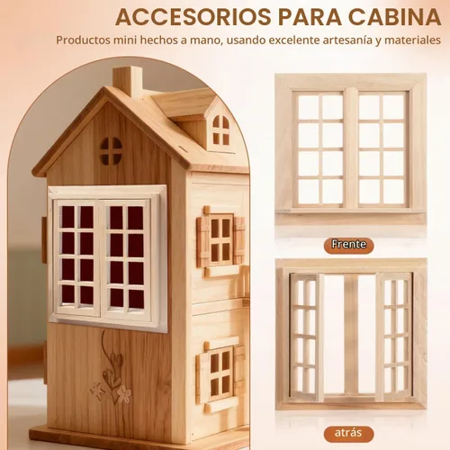Vista 2 de Toyvian - Ventana de casa de muñecas, ventana miniatura de madera que se