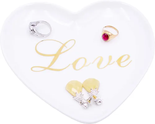 Vista 3 de Stephanie Imports Plato de cerámica en forma de corazón y plato decorativo para joyas