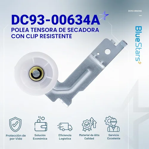 Vista 9 de [Rodamientos de Bolas Dobles Mejorados] Polea Tensora de Secadora BlueStars DC93-00634A con Clip Resistente – Compatible con Secadoras Samsung