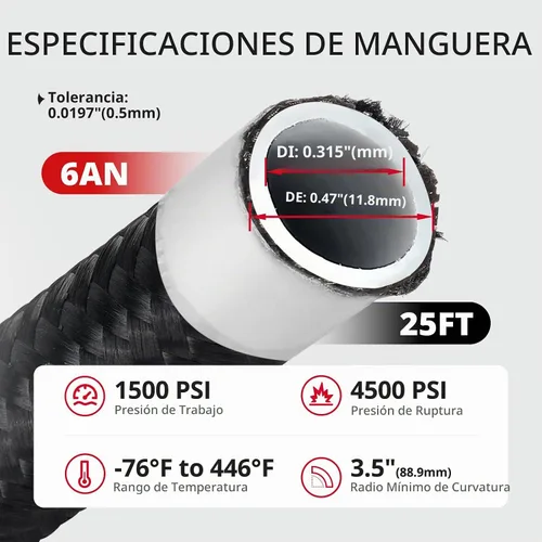 Vista 2 de EVIL ENERGY 6AN 3/8" PTFE LS Swap EFI Kit de montaje de línea de combustible, manguera de combustible trenzada de nailon E85 de 25 pies Negro