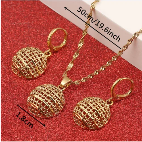 Vista 4 de Juego de joyas de oro de 24 quilates con colgante de cuentas redondas africanas para mujer