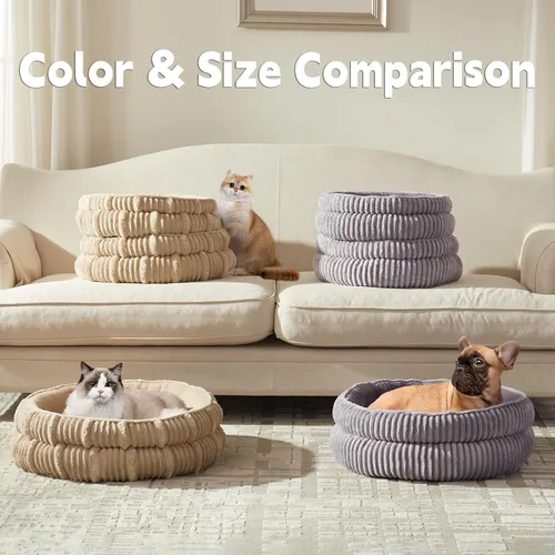 Vista 7 de Camas para perros pequeños, cama para cachorros, camas redondas para gatos de interior, cómoda y duradera para mascotas, cama lavable de lujo