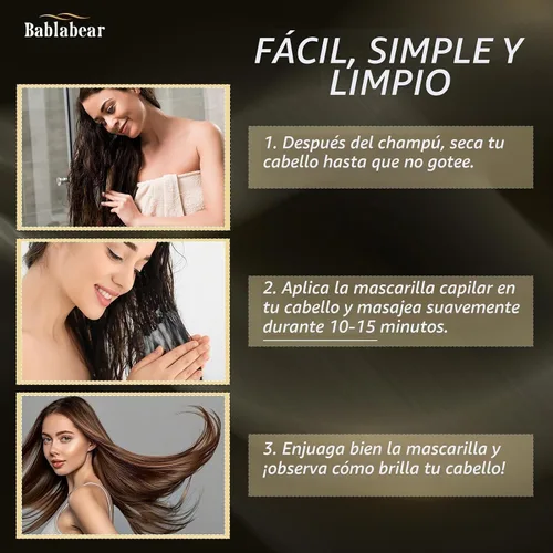 Vista 4 de Bablabear Mascarilla capilar para cabello dañado, tratamiento capilar para cabello teñido, acondicionador profundo, mascarilla para el cabello
