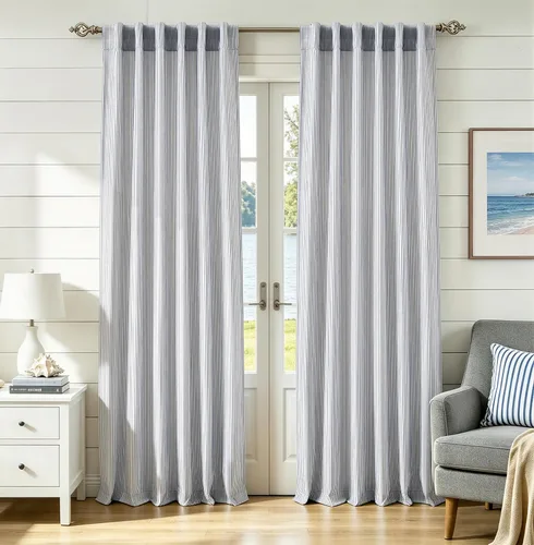 Vista 22 de DriftAway Cortinas de lino 100% opacas a rayas, de doble capa, 96 pulgadas de largo, para sala de estar, dormitorio, hilo teñido, con aislamiento