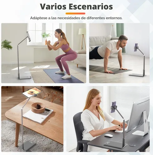 Vista 7 de VIJIM Soporte de piso para tableta, soporte de teléfono para grabación, soporte ajustable para teléfono celular y tableta para piso, compatible