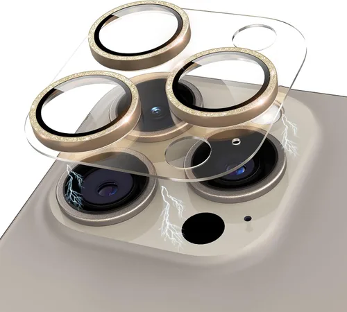 Vista 15 de Protector de lente de cámara con purpurina compatible con iPhone 15 Pro/iPhone 15 Pro Max, acrílico transparente más anillo de aleación de aluminio