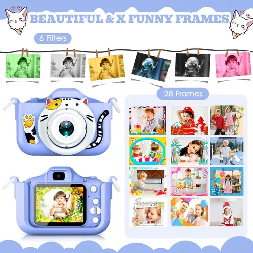 Vista 2 de Cámara selfie mejorada para niños, niñas, regalo de festival de cumpleaños de Navidad para niños, cámara digital para niños pequeños, juguetes