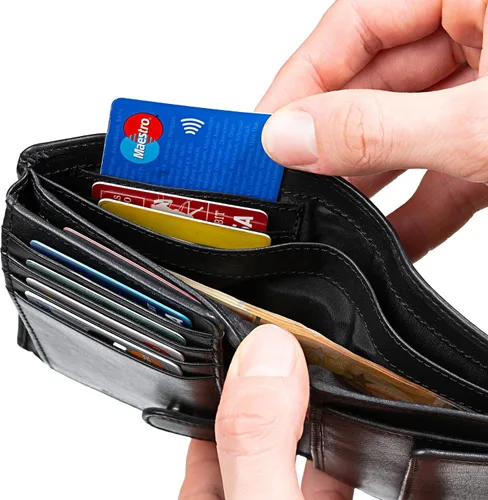 Vista 8 de Billetera de cuero para hombre con cierre de moneda con cierre RFID, Bugatti Bronceado, Cartera de cuero para hombre de tamaño completo