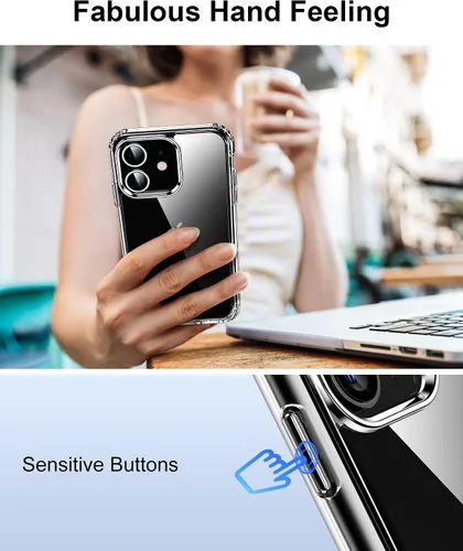 Vista 8 de HOOMIL Funda para iPhone 11 con 2 protectores de pantalla de vidrio templado, no amarillea, protección contra caídas, arañazos, transparente, parte