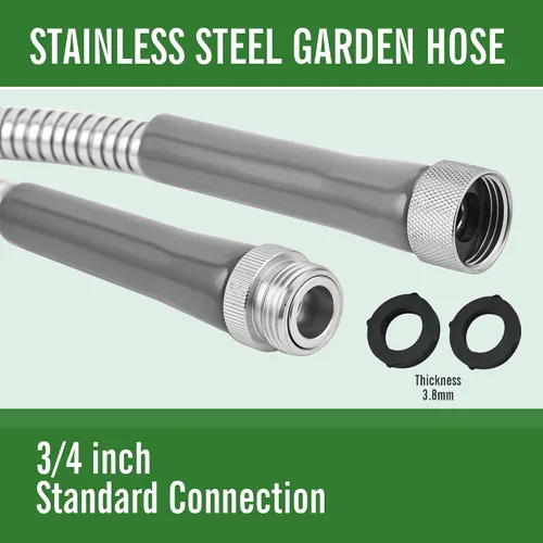 Vista 2 de SKYWARD Manguera de jardín de acero inoxidable 304 ligera y duradera con conector de metal hembra a macho, flexible, a prueba de fugas, fácil