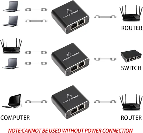 Vista 7 de Divisor Gigabit Ethernet Pushua 1 a 2 de Alta Velocidad, Divisor de Internet 1000Mbps 1 Entrada 2 Salidas, LAN con Cable de Alimentación USB, RJ45