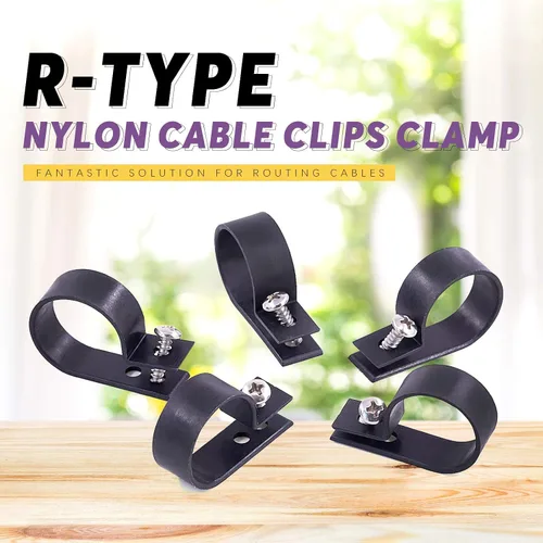 Vista 4 de Swpeet Paquete de 60 clips de cable tipo R de nailon negro de 1 pulgada, clips de sujeción de cable de montaje de tornillo de nailon con 60