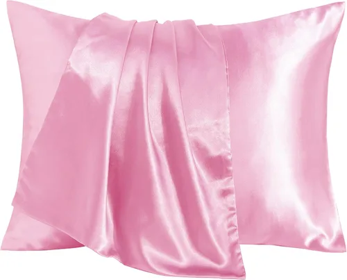 Vista 10 de BEDSUM Paquete de 2 fundas de almohada de satén de seda para niños pequeños, fundas de almohada sedosas de lujo con cierre de sobre para bebés Negro