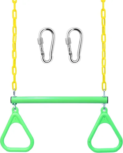 Vista 10 de Anillos de barra de columpio de trapecio de 18 pulgadas de 48 pulgadas, cadenas recubiertas de plástico resistente, juego de columpios, accesorios