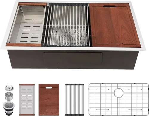 Vista 11 de Lordear - Fregadero de barra de 12 pulgadas bajo montaje, estación de trabajo, calibre 16, T304, 12 x 15, acero inoxidable, fregadero de cocina