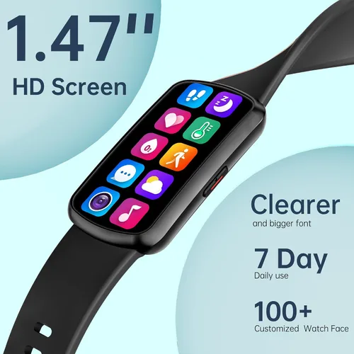 Vista 2 de Sunorshop Rastreador de fitness con frecuencia cardíaca 24/7, reloj inteligente con presión arterial y monitor de oxígeno en sangre, modo deportivo