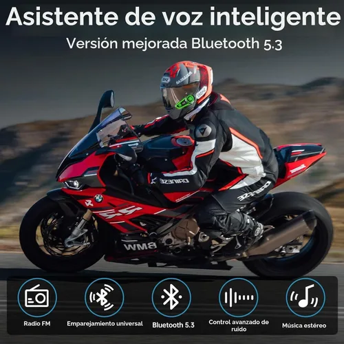 Vista 5 de Auriculares Bluetooth para Motocicleta con Cancelación de Ruido, Casco Bluetooth con Bluetooth 5.3 Integrado y Adecuado para la Mayoría de Cascos