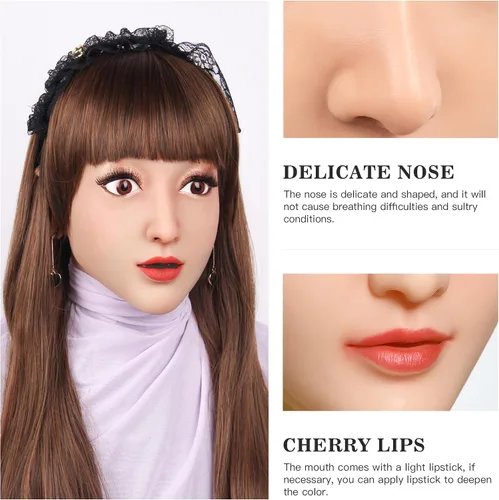 Vista 3 de Máscara femenina realista de silicona de alta elasticidad para cosplay, Halloween, sorpresa, crossdresser transgénero
