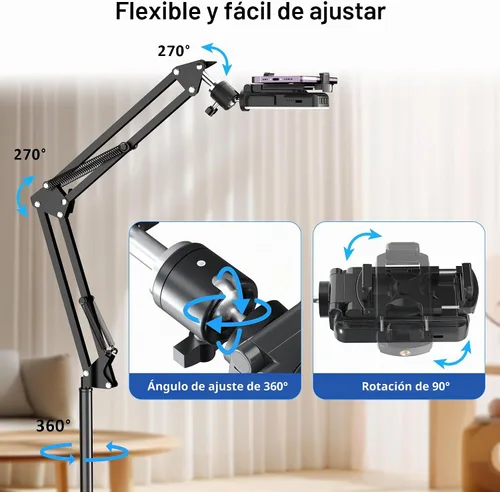 Vista 12 de Trípode para teléfono con luz recargable para cocinar videos, soporte de teléfono móvil con anillo de luz, creador de contenido, grabación de video