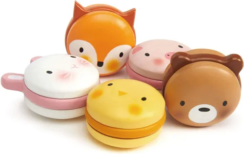Vista 2 de Tender Leaf Toys - Macarons de animales - 5 macarons de madera con temática de animales para fiesta de té, juguetes pequeños para bolsas