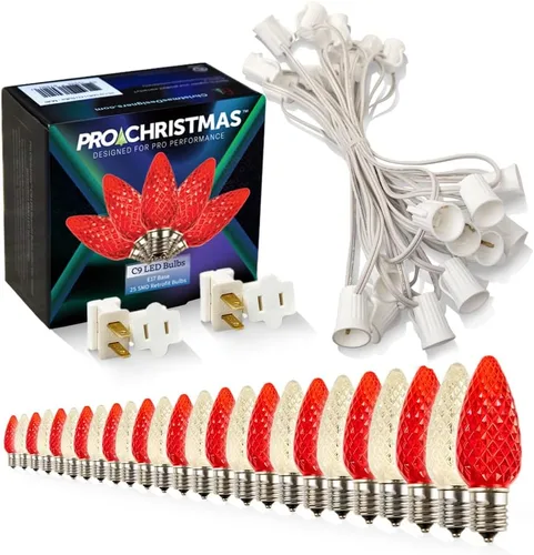 Vista 20 de Pro Christmas - Kit de luces C9 para exteriores, blanco cálido, cable verde, 50 bombillas, 50 pies