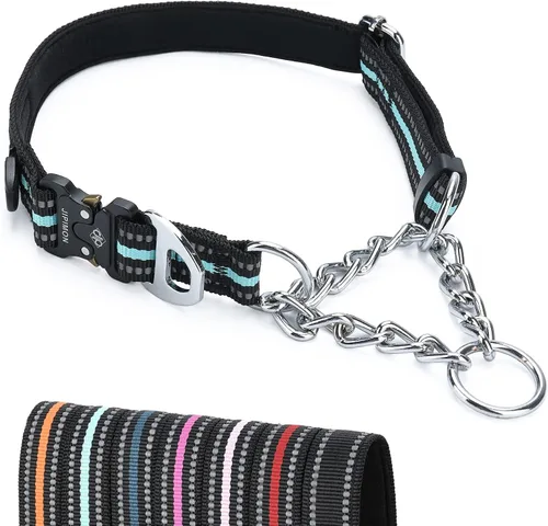 Vista 8 de Collar Martingala para perros con cadena de acero inoxidable (S, negro) Ajustable, a prueba de escapes, costuras reflectantes para paseos
