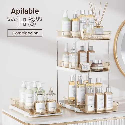 Vista 3 de Delamu Organizadores y Almacenamiento Multiusos de 2 Niveles para Debajo del Fregadero del Baño, Organización Apilable de Despensa de Cocina