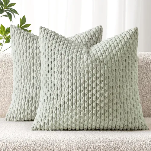 Vista 31 de MIULEE - Juego de 2 fundas decorativas cuadradas para cojines, de pana suave y con estilo campestre bohemio a rayas para decorar hogar, sofá, cama