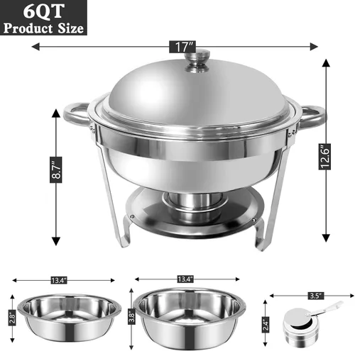 Vista 5 de Plato para bufé, servidores redondos de 6 cuartos de galón y calentadores de alimentos, servidores de rozaduras de acero inoxidable para fiestas