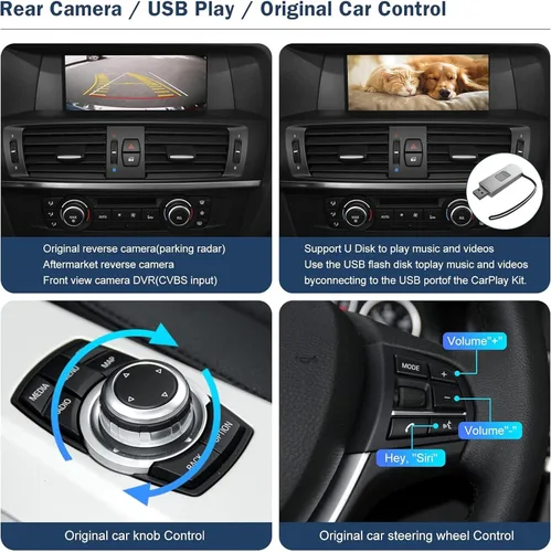 Vista 4 de Kit de reacondicionamiento inalámbrico CarPlay para Mercedes BMW CIC System BMW 1 3 5 6 7 Series X1 X3 X5 X6 Z4 (2008-2012) Android Auto &