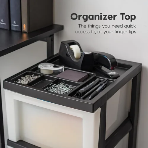 Vista 6 de IRIS USA Organizador de almacenamiento de plástico, movible con ruedas y 3 cajones, para el aula, artículos de manualidades, tocador, armario, baño