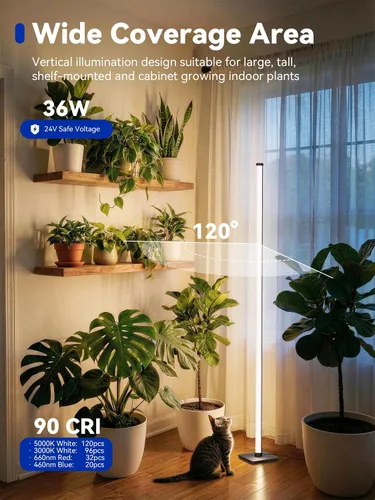 Vista 7 de GLOWRIUM Luces de cultivo para plantas de interior, luces de cultivo de plantas verticales de 36W con temporizador automático, luz de cultivo LED