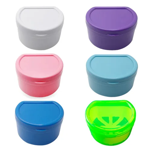 Vista 3 de Caja de baño para prótesis para cuidado de prótesis para dentaduras, protector bucal transparente y retenedores de viaje