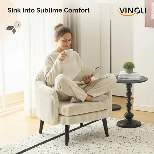 Vista 8 de VINGLI Sillón de Acento Moderno Tipo Barril de 30.3" de Ancho con Reposabrazos Track, Patas de Madera Sólida, Cómoda Silla Club Tapizada, Sofá