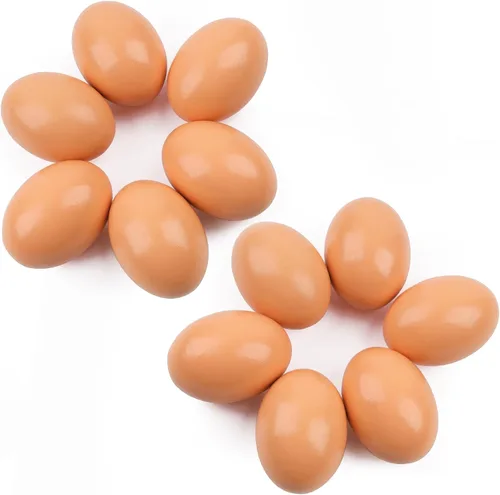 Vista 9 de YunKo Huevos de Pascua de madera, 6 piezas de huevos falsos para gallinero, huevos de Pascua para manualidades, huevos de nido marrón para poner